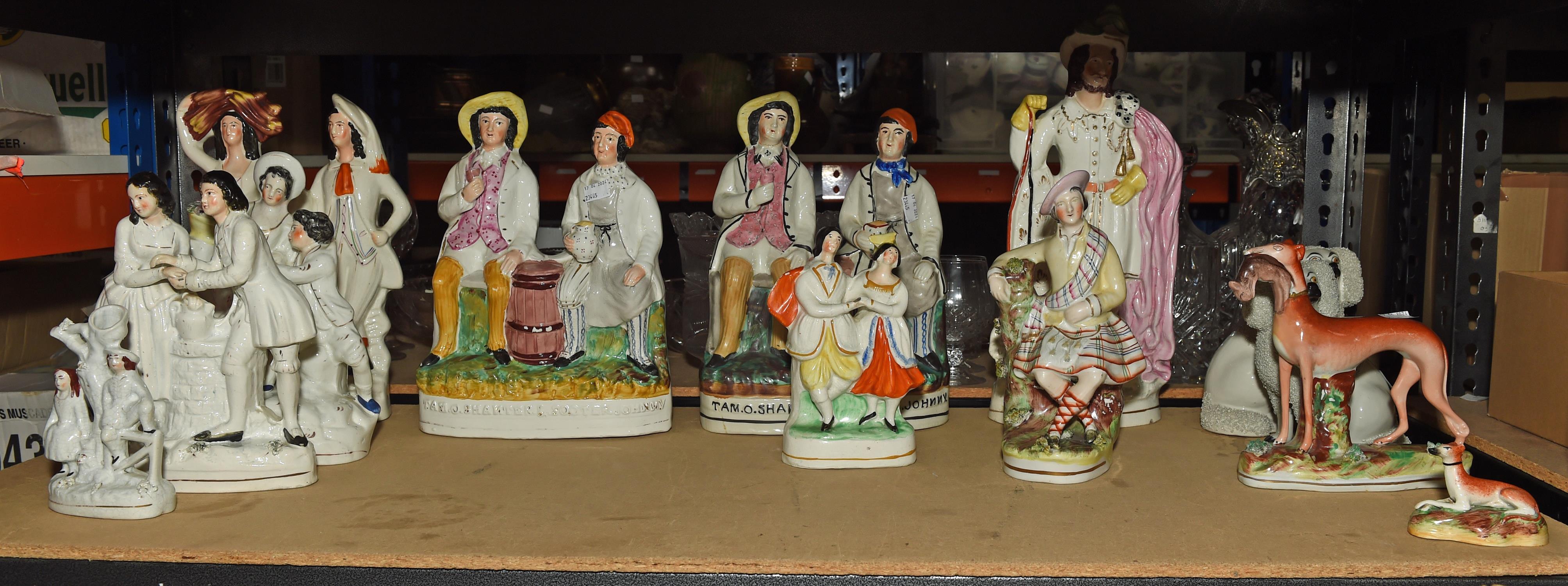 A collection of mainly late 19th and early 20th century Staffordshire flatback figures including ; - Image 2 of 2