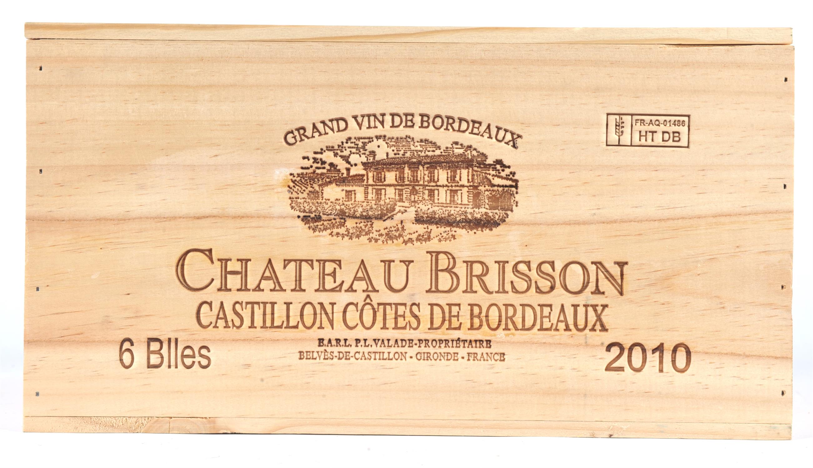 Bordeaux wines, Chateau Brisson, Castillon Cotes de Bordeaux 2010, six bottles, in OWC (6) Note: - Image 2 of 2