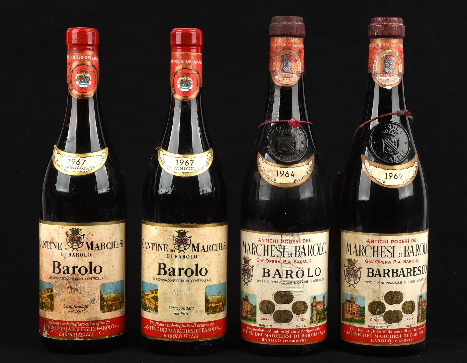 Italian wines, Four bottles Barolo, Marchesi di Barolo 1964, 1 bottle, Cantine dei Marchesi di