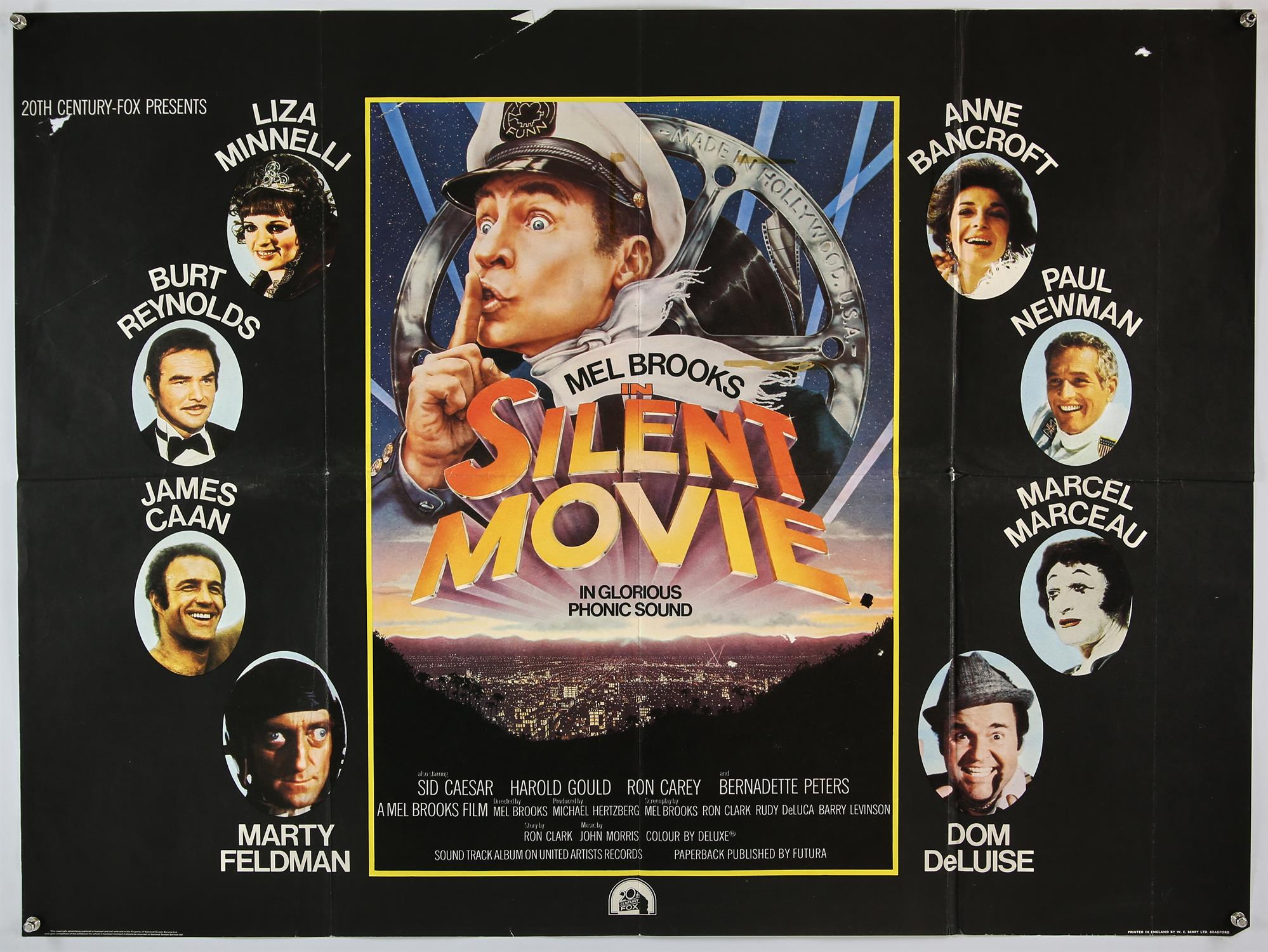 Silent Movie (1976), British Quad film poster starring Mel Brooks, (folded), 40 x 30 inches.