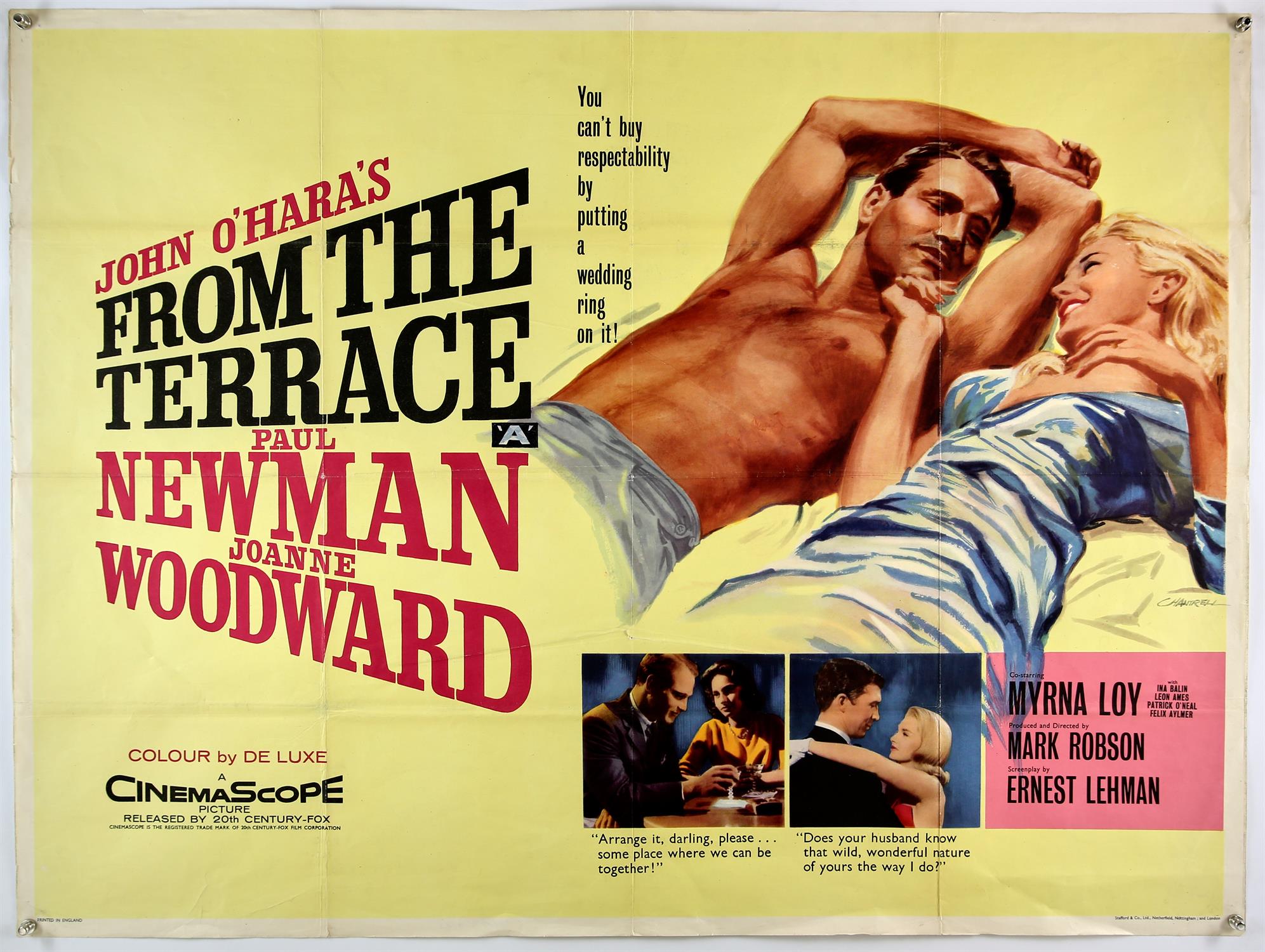 Four vintage British Quad film posters including ; 'From The Terrace' starring Paul Newman,