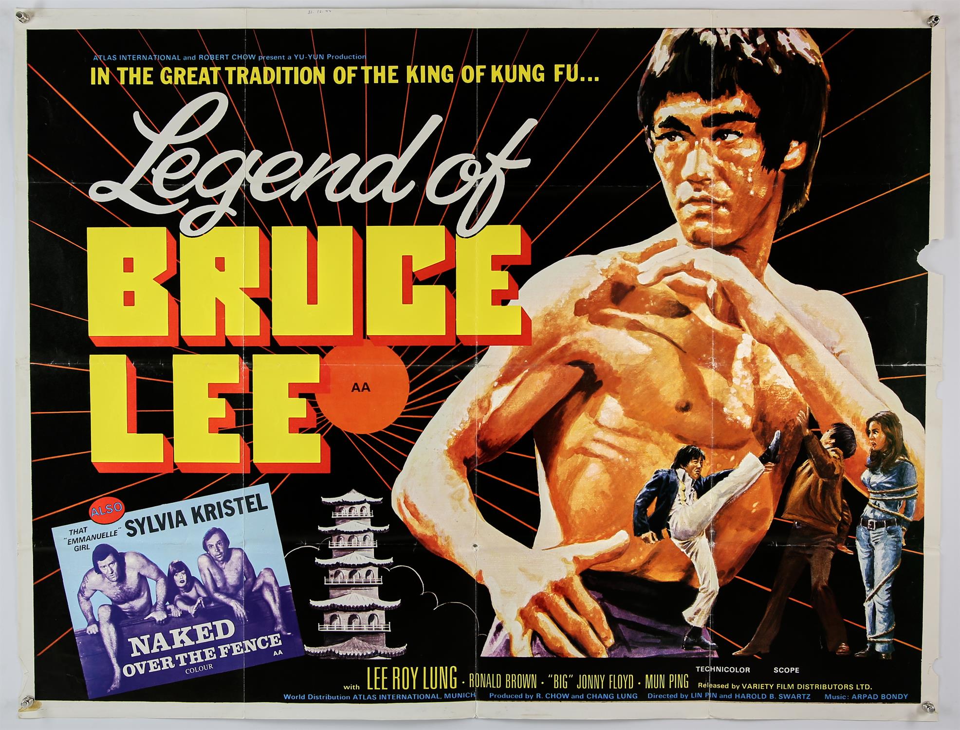 Legend of Bruce Lee ( 1975), British Quad film poster, starring Bruce Lee, (folded), 40 x 30 inches.