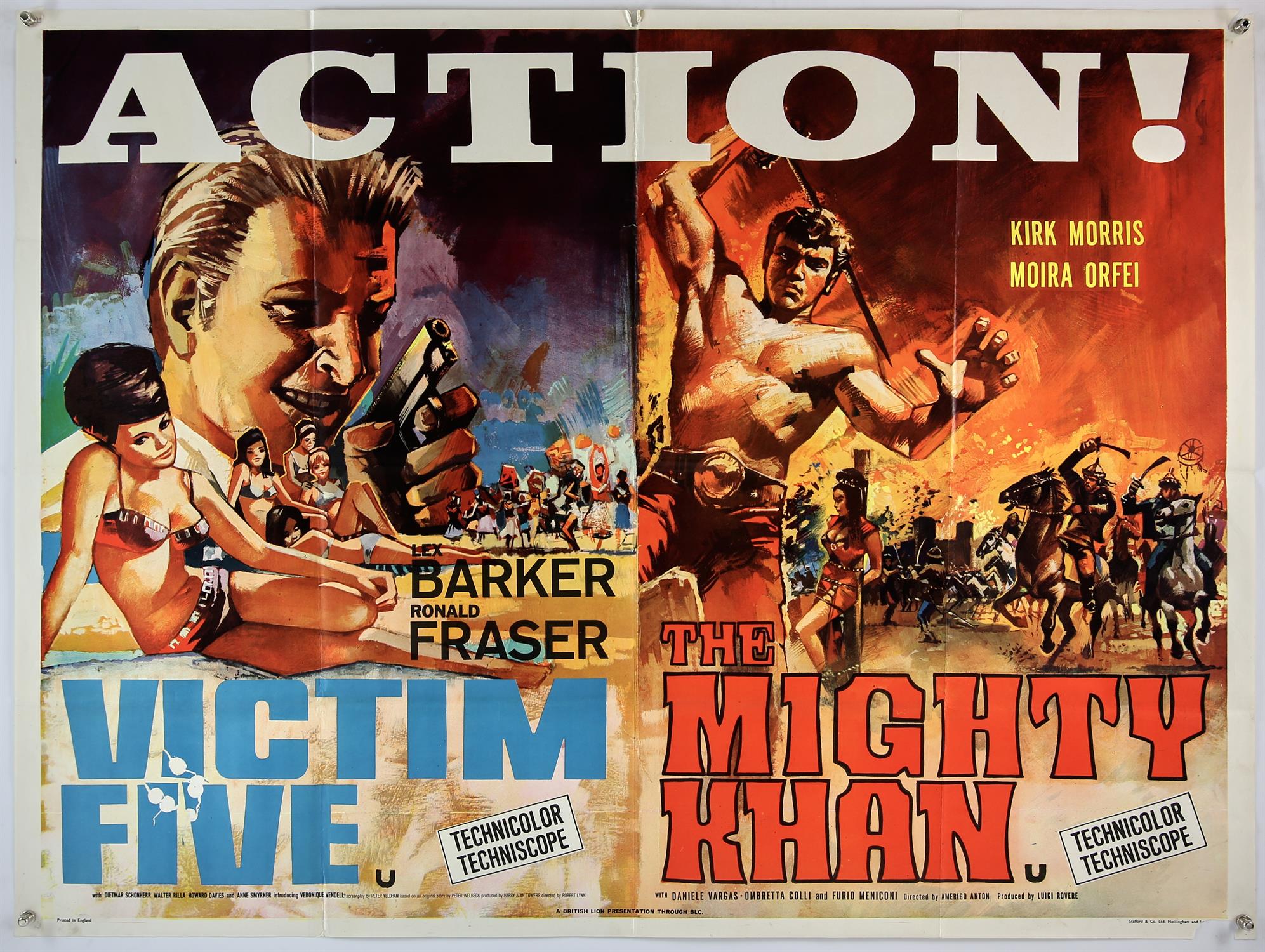 Victim Five (1964) The Mighty Khan (1964) British quad, folded, 40 x 30 inches Director Robert