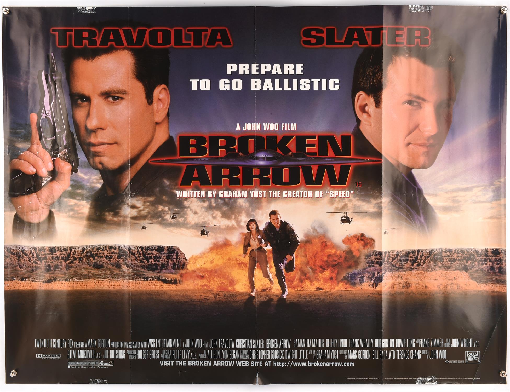 Fifteen British Quad film posters, includes, Broken Arrow; Legends on the Fall; Never Been Kissed;