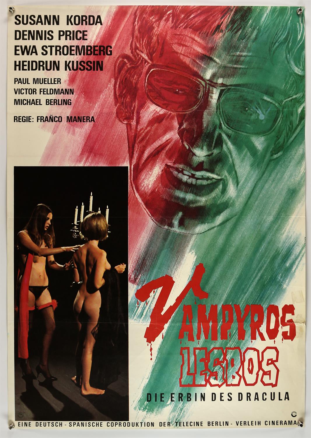 Vampyros Lesbos (1971) German A1 film poster, was folded now rolled, 33 by 23.5 inches Director