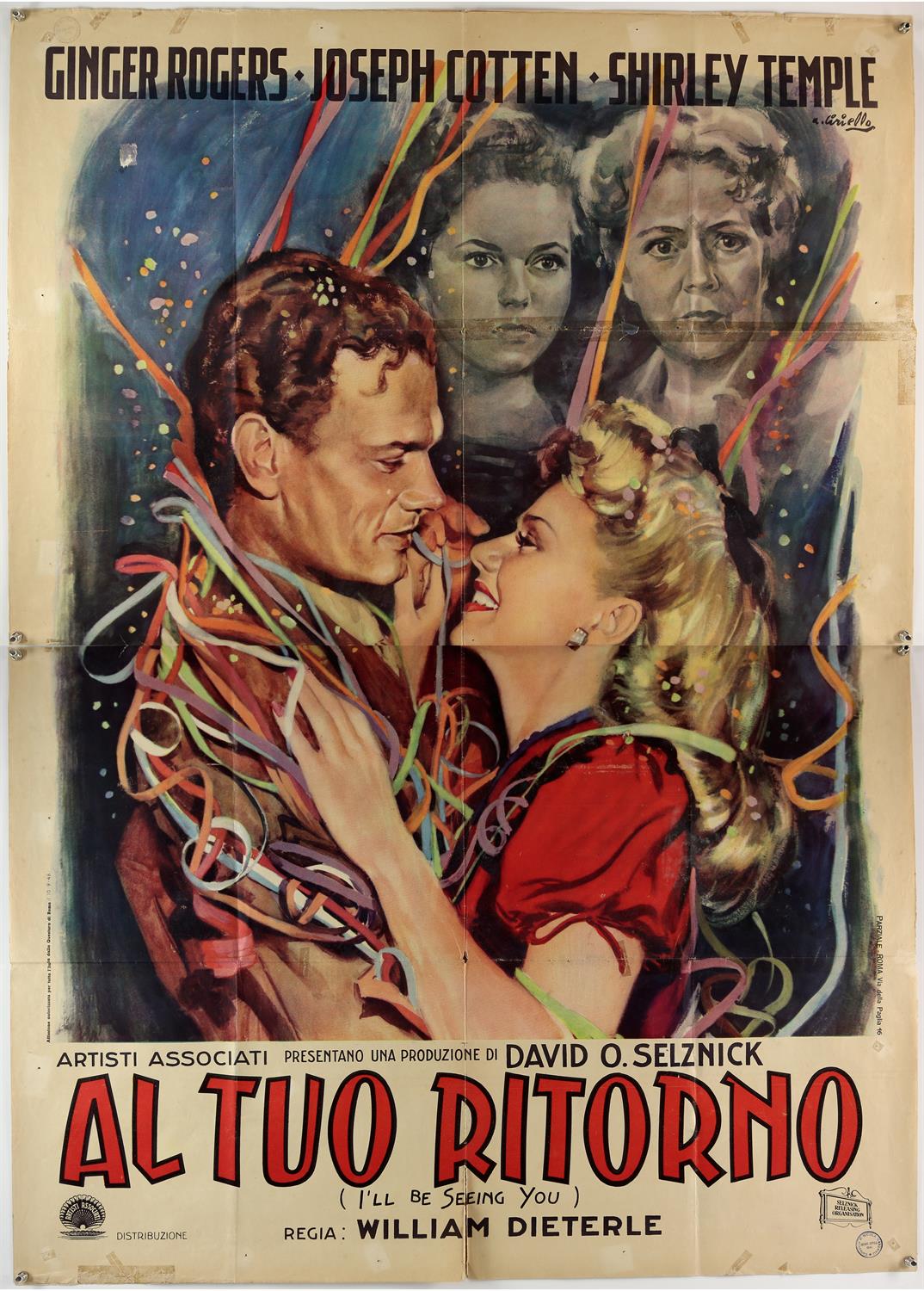 Al Tuo Ritorno (1944) (I’ll Be Seeing You) Italian Due Fogli film poster starring Ginger Rogers,