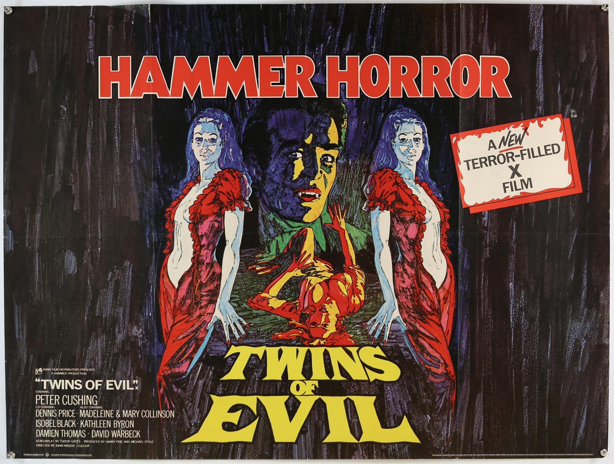 Twins of Evil (1971) Hammer Horror British Quad film poster, was folded now rolled,