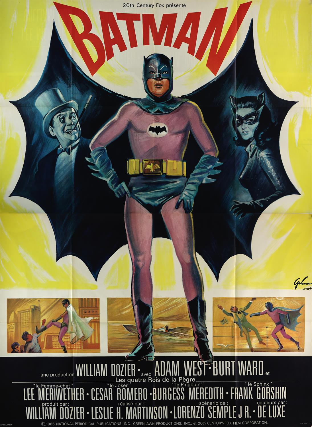 Batman The Movie (1966) French Grande, artwork by Boris Grinsson, folded, 62 x 46 inches.