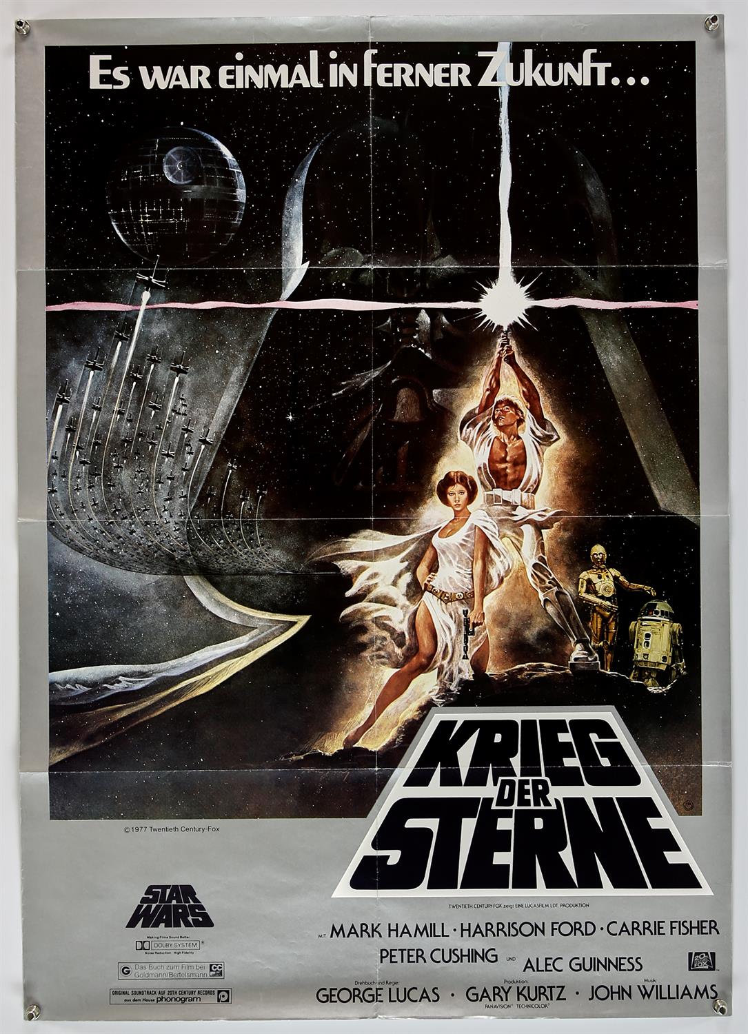 Star Wars (1977), German A1, 33 x 23.5 inches, was folded now rolled, Tom Jung artwork Director