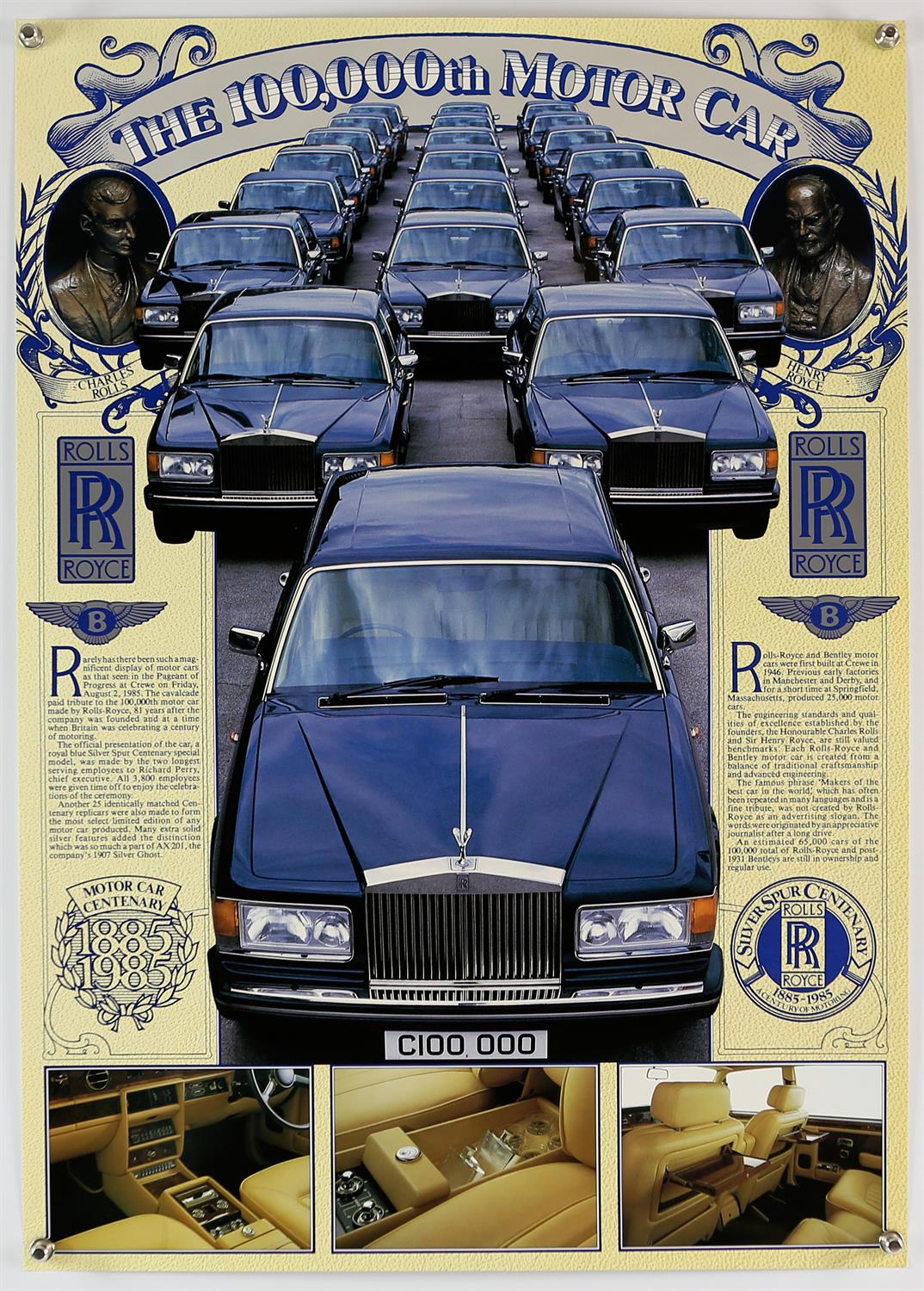 Rolls Royce - Original factory poster, Circa 1985 celebrating production of their 100,000th car,