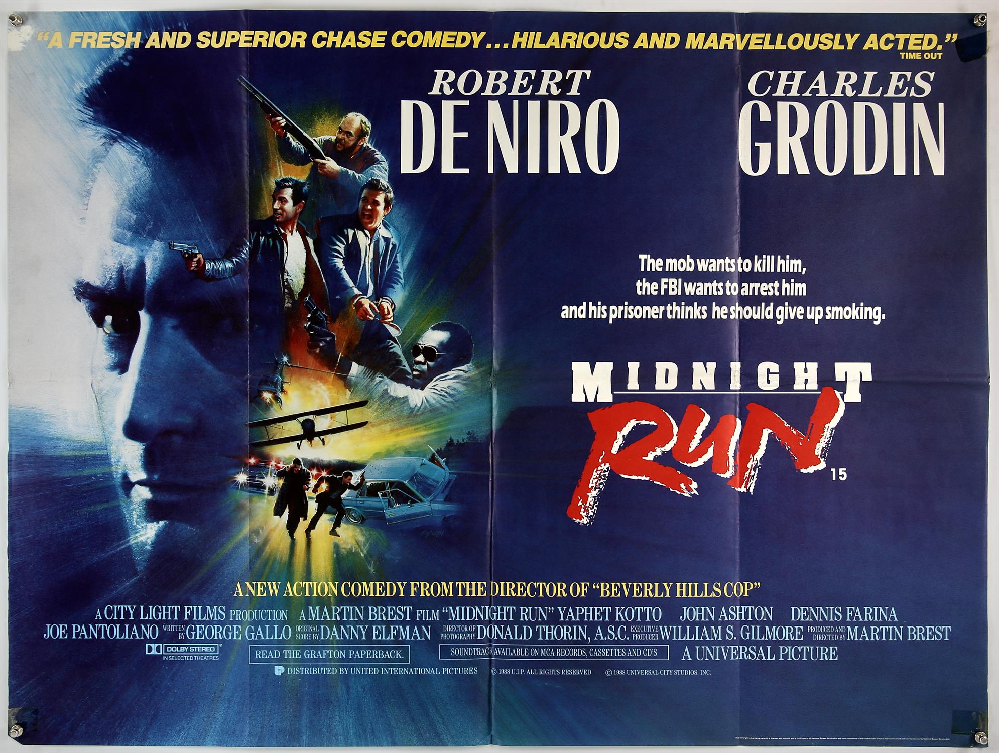 Midnight Run (1988), British Quad film poster, starring Robert De Niro, (folded), 40 x 30 inches.