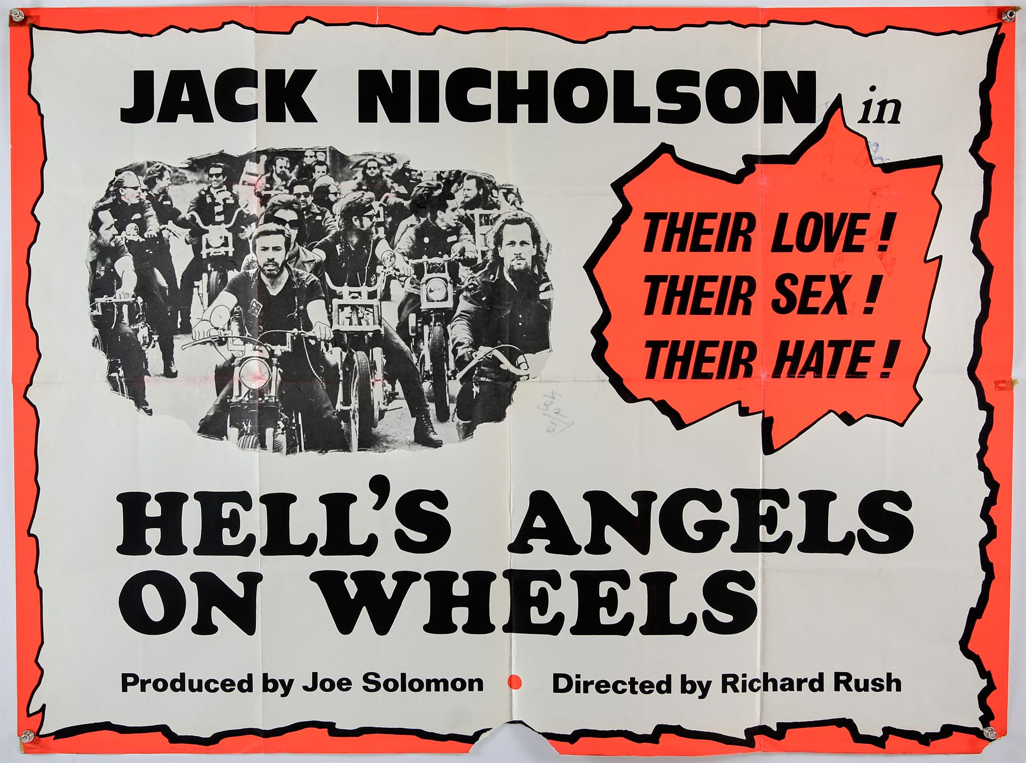 Hells Angels on Wheels (1967), British Quad film poster, starring Jack Nicholson, (folded),