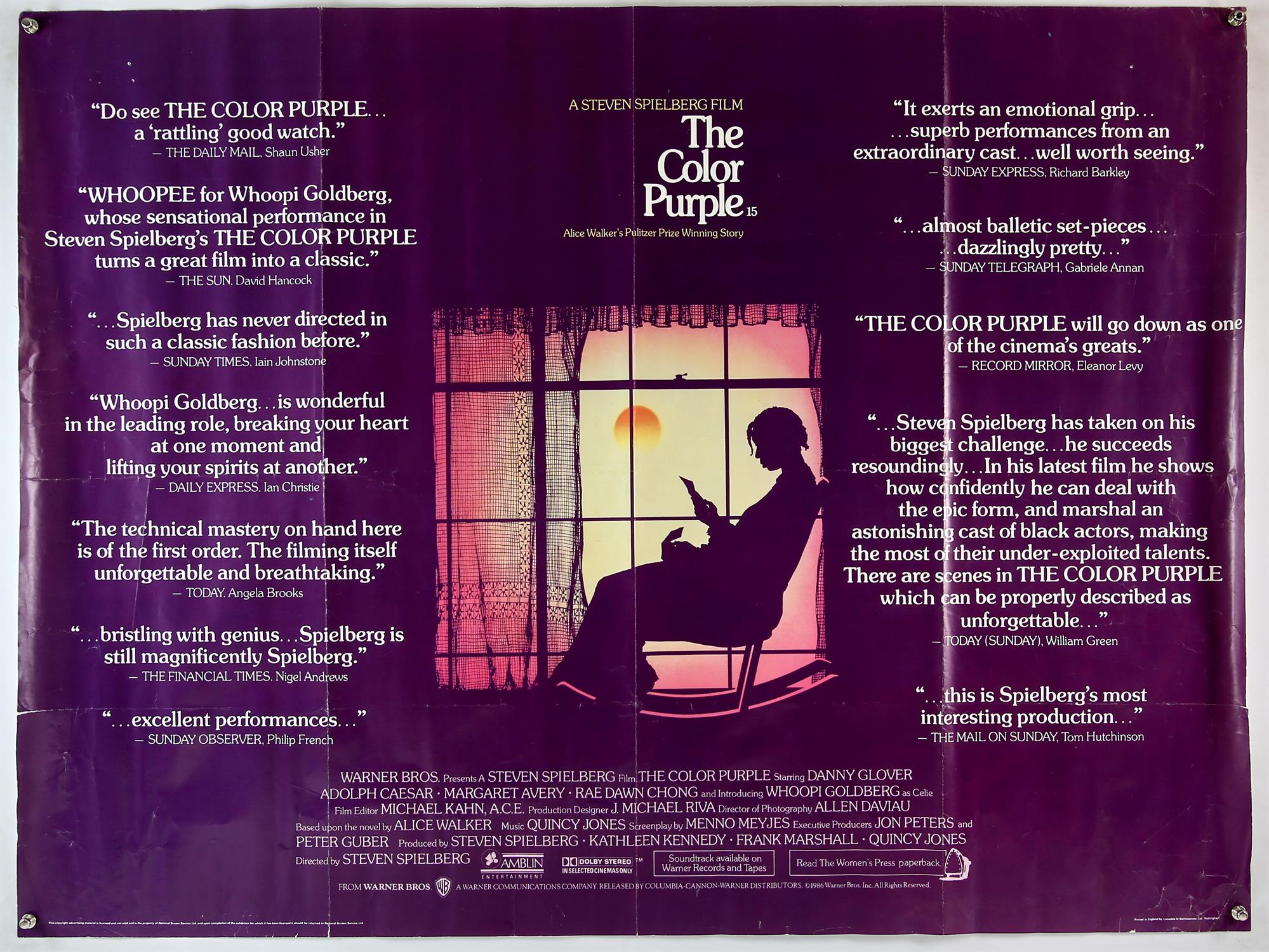 AMENDED DESCRIPTION Fifteen British Quad film posters, includes, Brubaker; The Color Purple; Cobra;