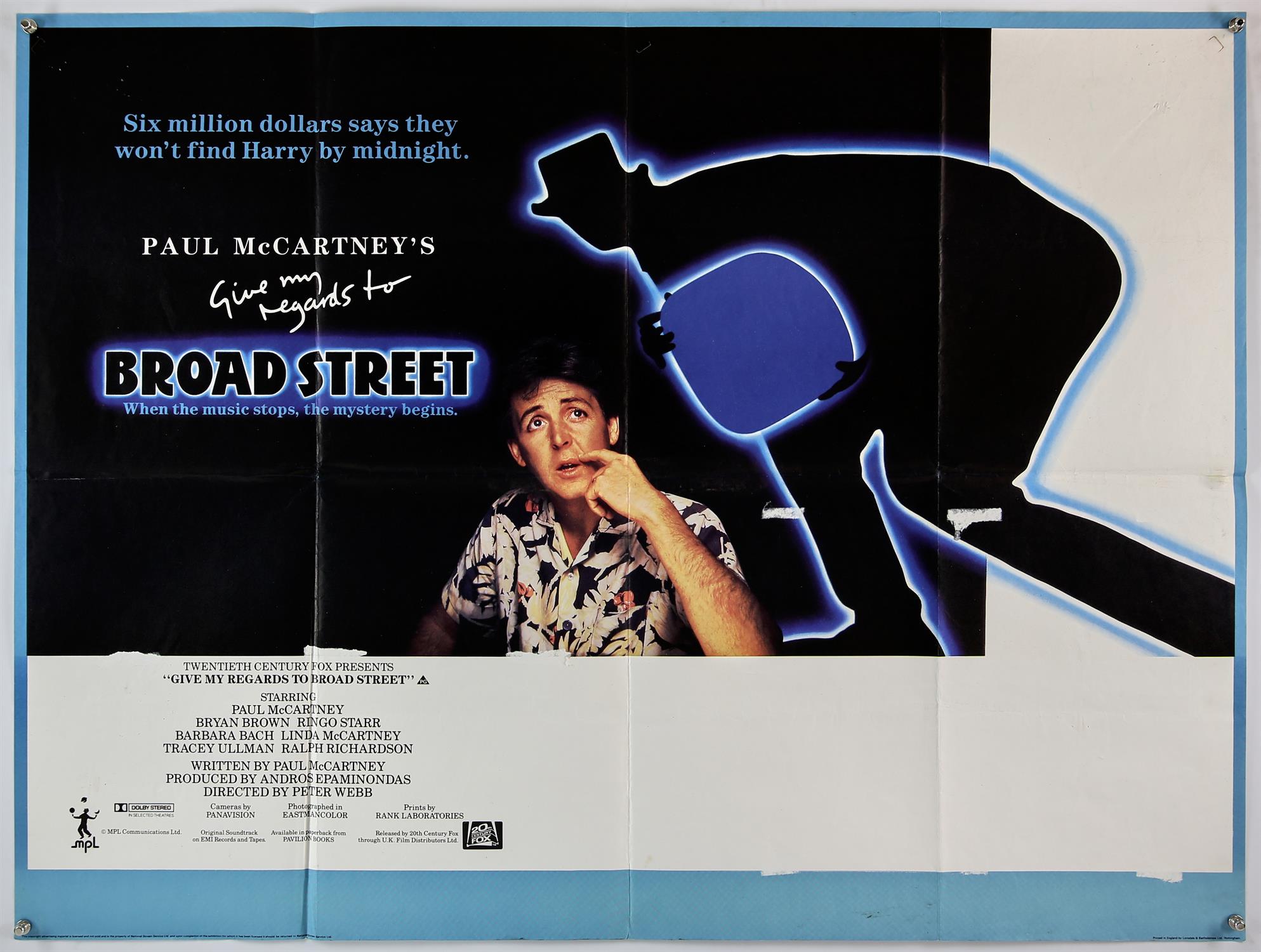 Give My Regards To Broad Street (1984) British Quad film poster, starring Paul McCartney, (folded),
