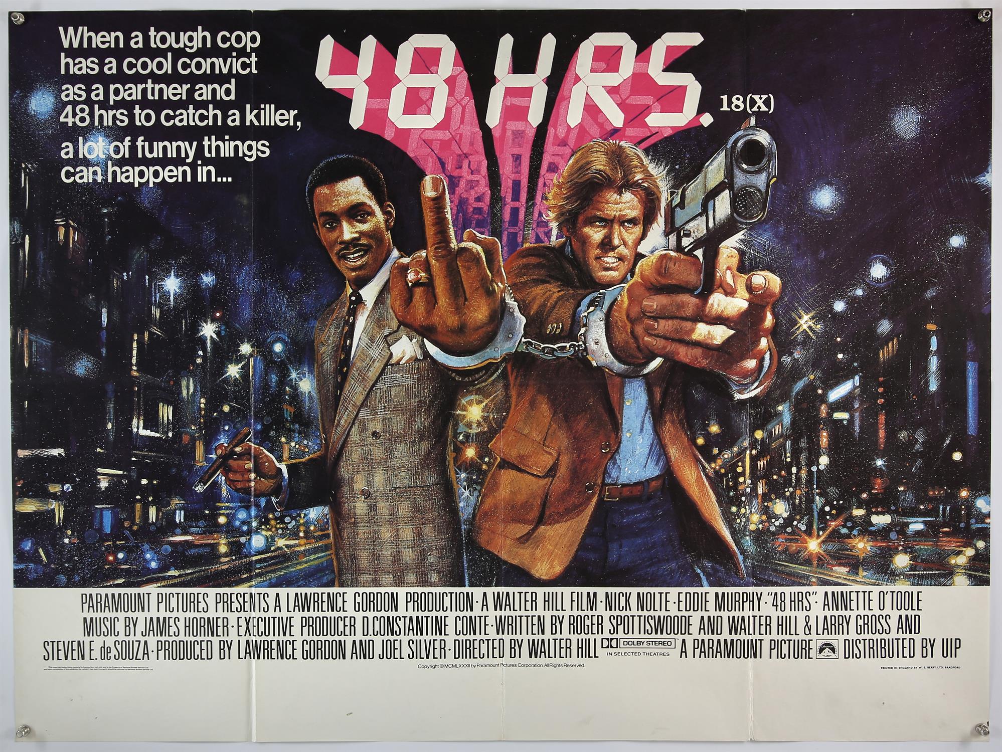 48 Hours (1982), British Quad film poster, starring Eddie Murphy and Nick Nolte, (folded),