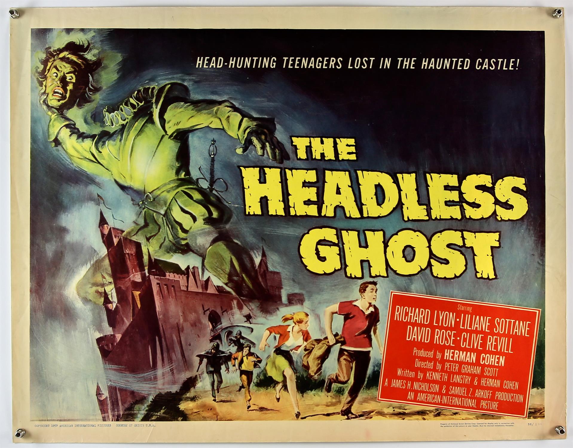 The Headless Ghost (1959), US half sheet, rolled, NSS number 59/159, 28 x 22 inches Director Peter