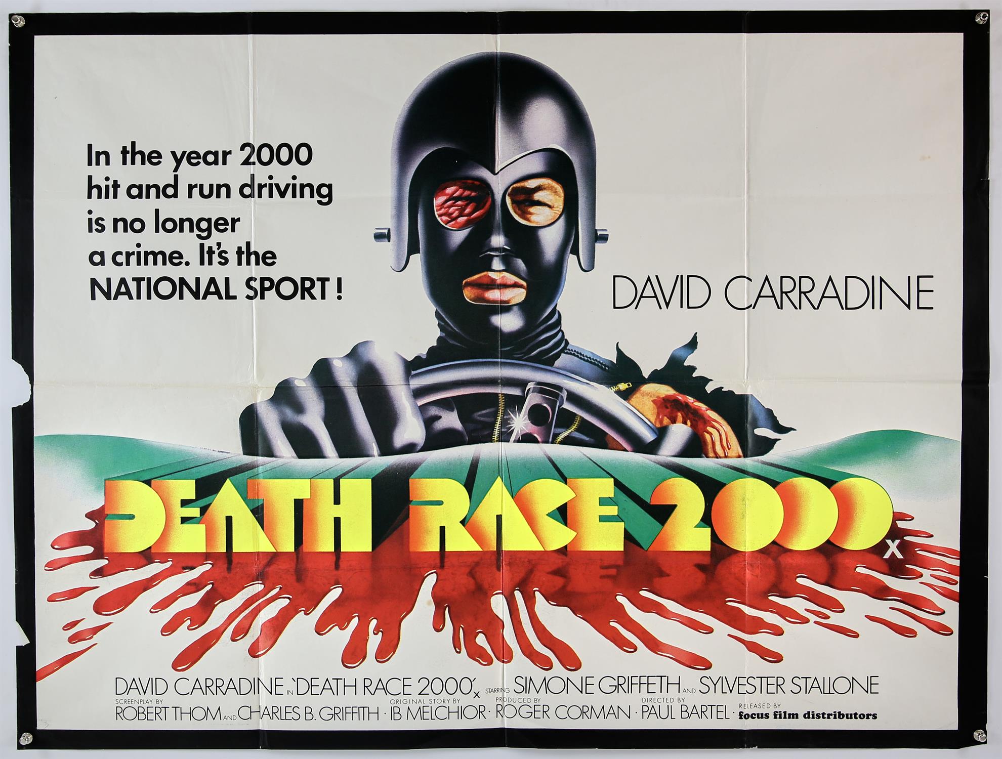 Death Race 2000 (1975), British Quad film poster, starring David Carradine, (folded),