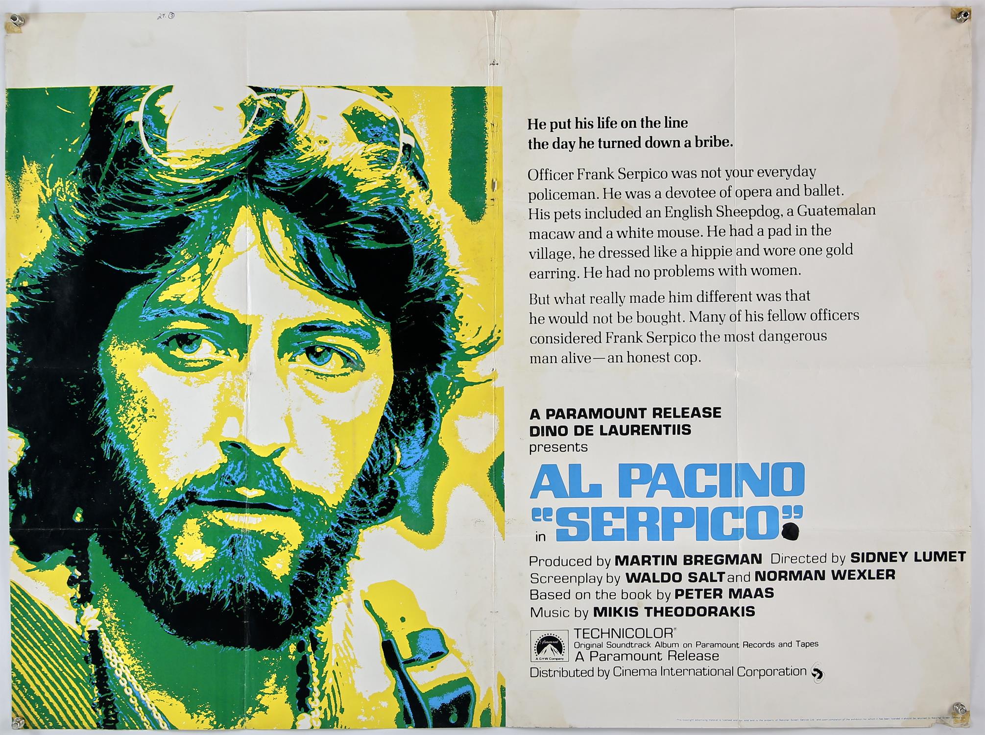 Serpico (1973), British Quad starring Al Pacino (folded) 40 x 30 inches.