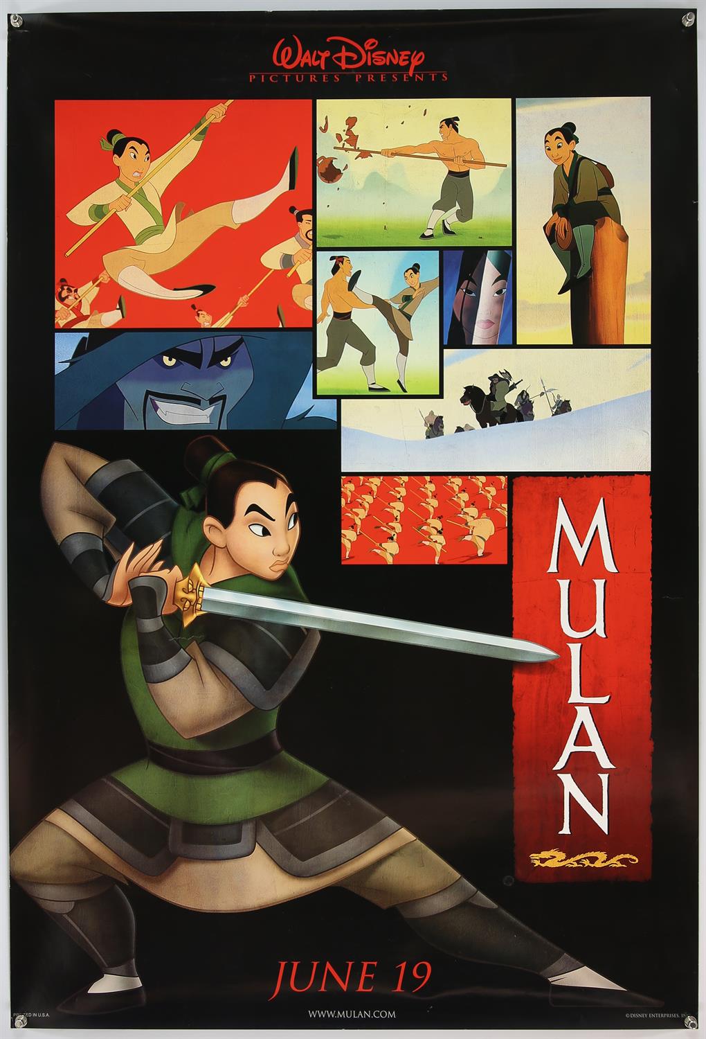 Two Walt Disney One Sheet film posters for Mulan and Mighty Joe Young, rolled, 27 x 40 inches (2).