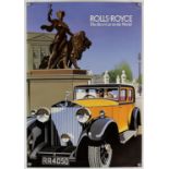 Rolls Royce production poster showing striking image of a yellow pre war Rolls Royce,
