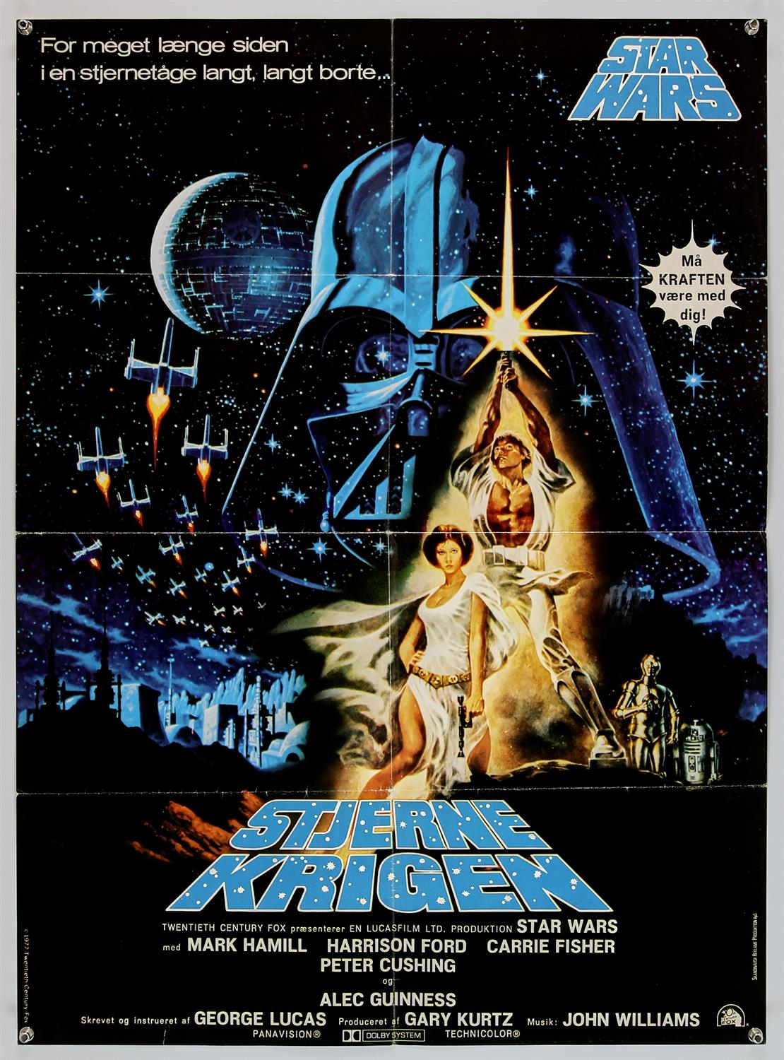 Star Wars (1977), Danish, 33.5 x 24.5 inches, folded. Director George Lucas Starring Mark Hamill,