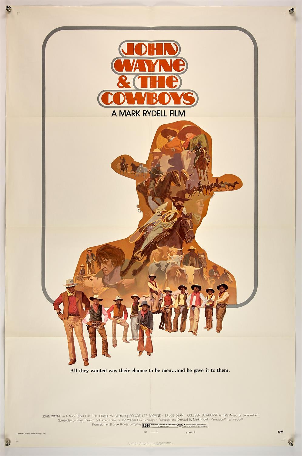 The Cowboys (1972), US One Sheet, Style B, NSS number 72/5, 41 x 27 inches. Director Mark Rydell