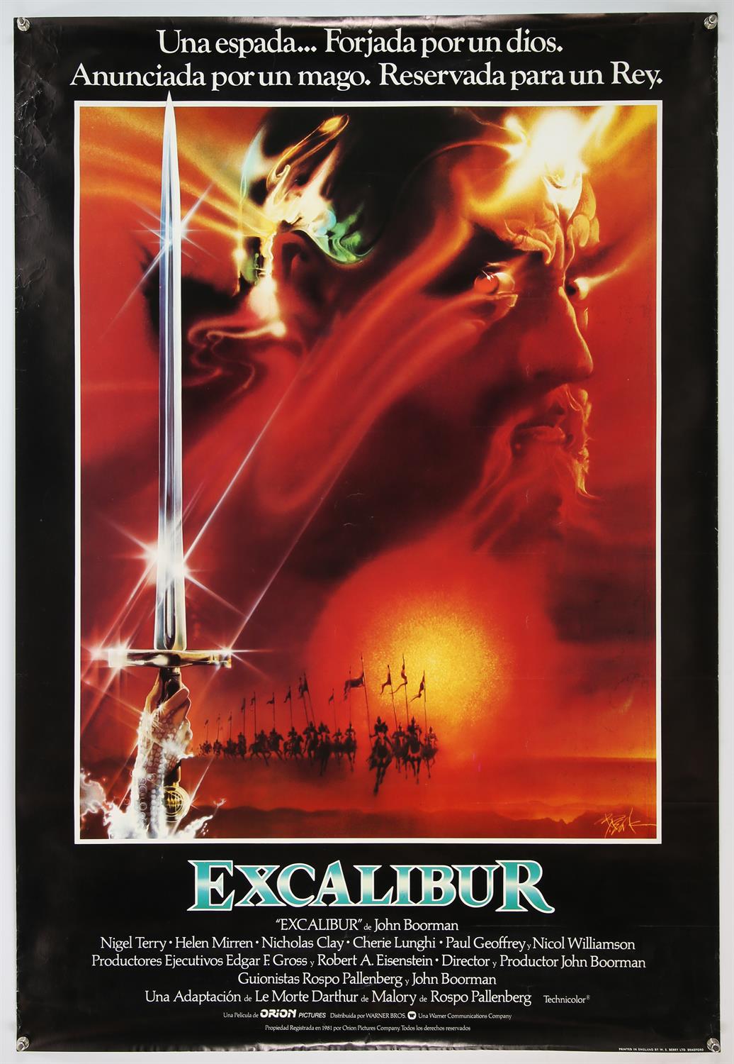 Excalibur (1981) Spanish One Sheet film poster and four oversized lobby cards (5).