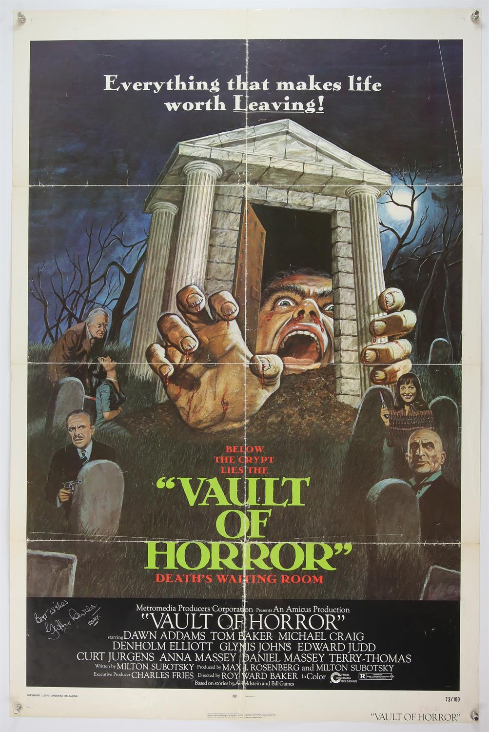 Vault of Horror One Sheet film poster signed by Geoffrey Davies and an Australian Daybill for