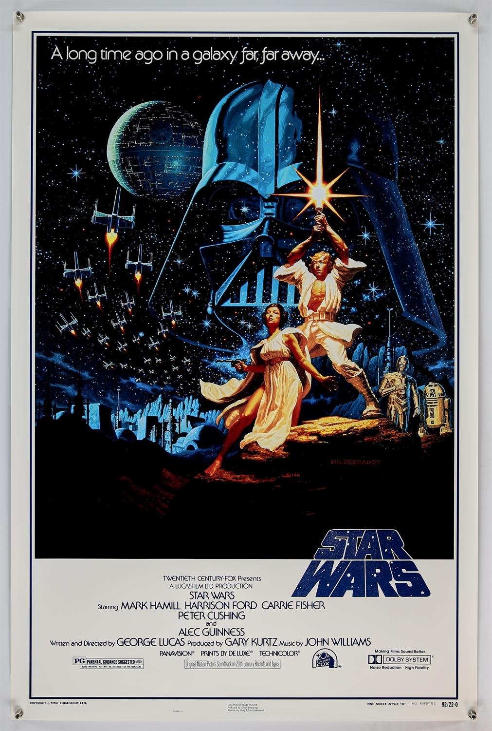 Star Wars (1977), US One sheet, 41 x 27 inches, 1992 15th Anniversary Kilian Enterprises, style B,