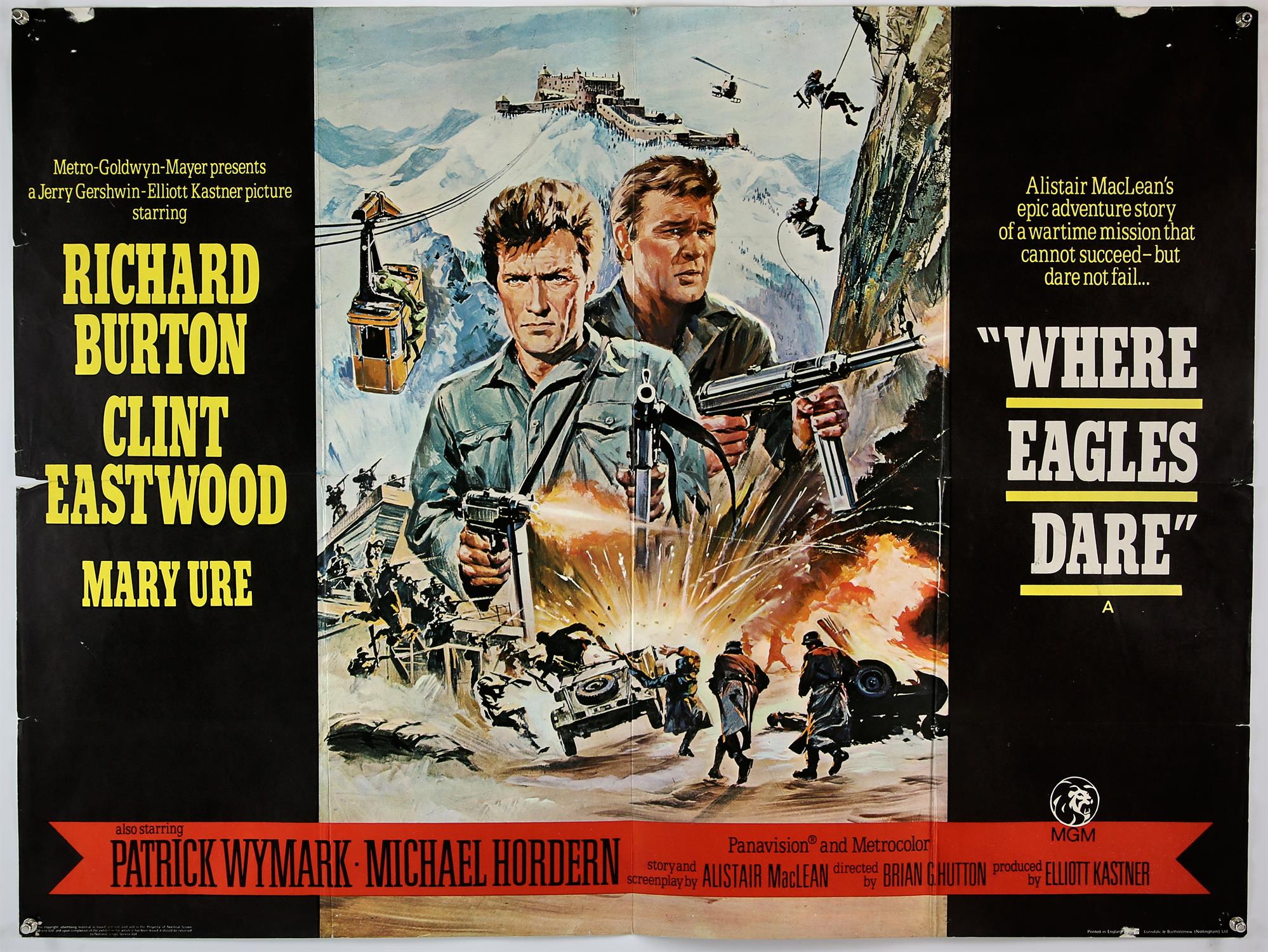 Where Eagles Dare (1968), British Quad film poster starring Richard Burton and Clint Eastwood,