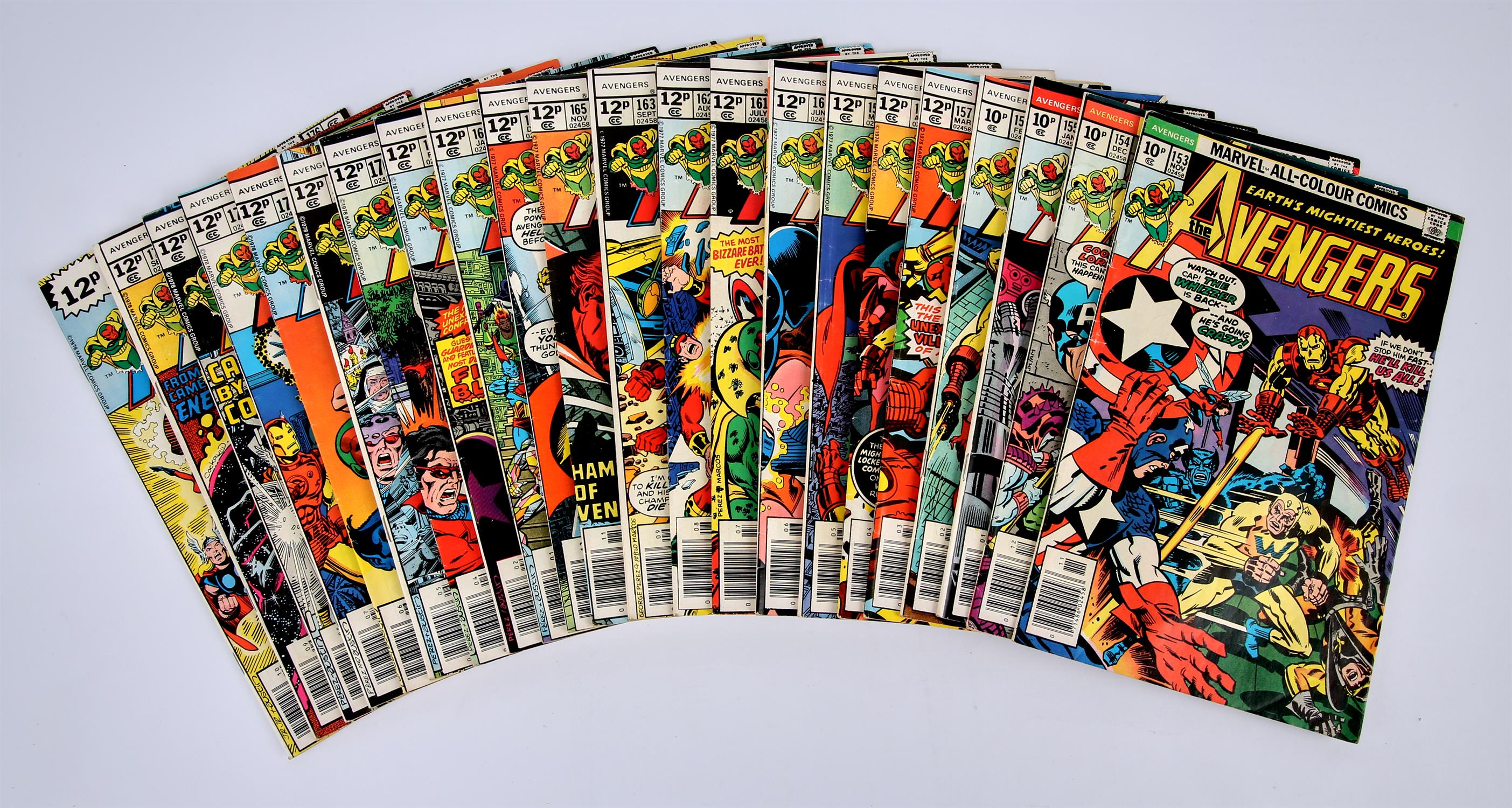 The Avengers: 49 Issues, Including notable issues and classic covers (Marvel Comics, 1976 onwards).