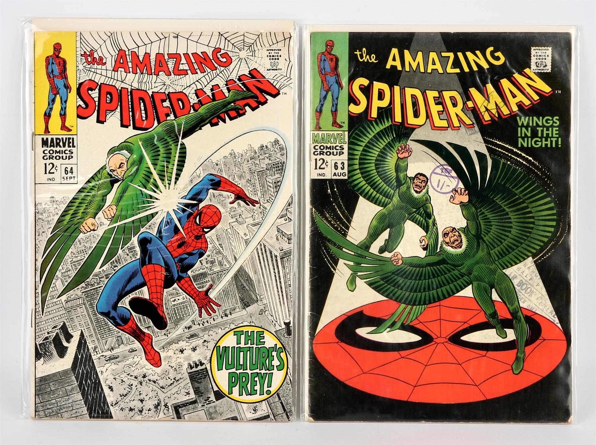 Marvel Comics: The Amazing Spider-Man No. 63, 64 a pair of issues featuring classic Vulture covers