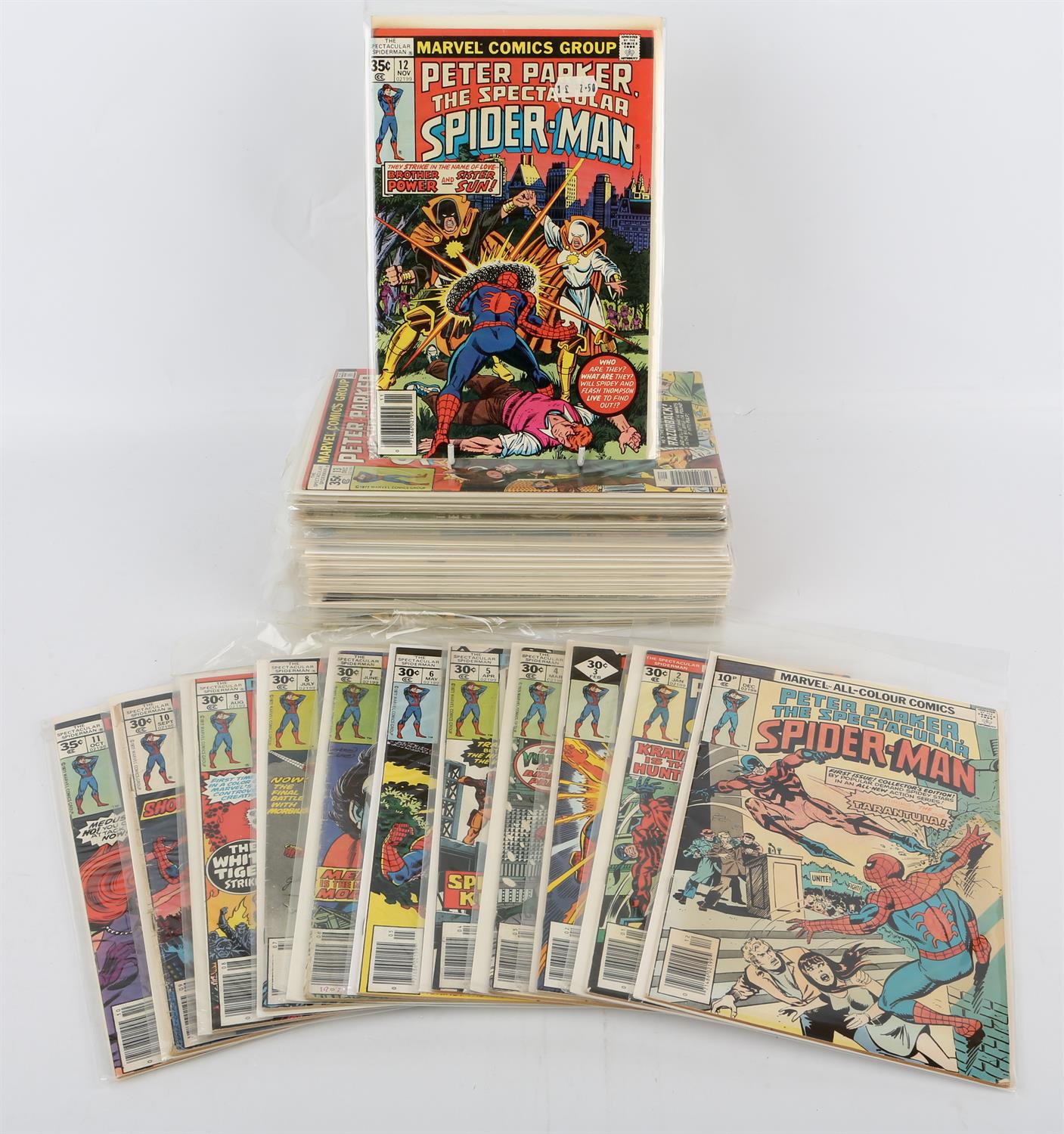 Marvel Comics: A group of 50 Peter Parker the Spectacular Spider-Man comics featuring notable