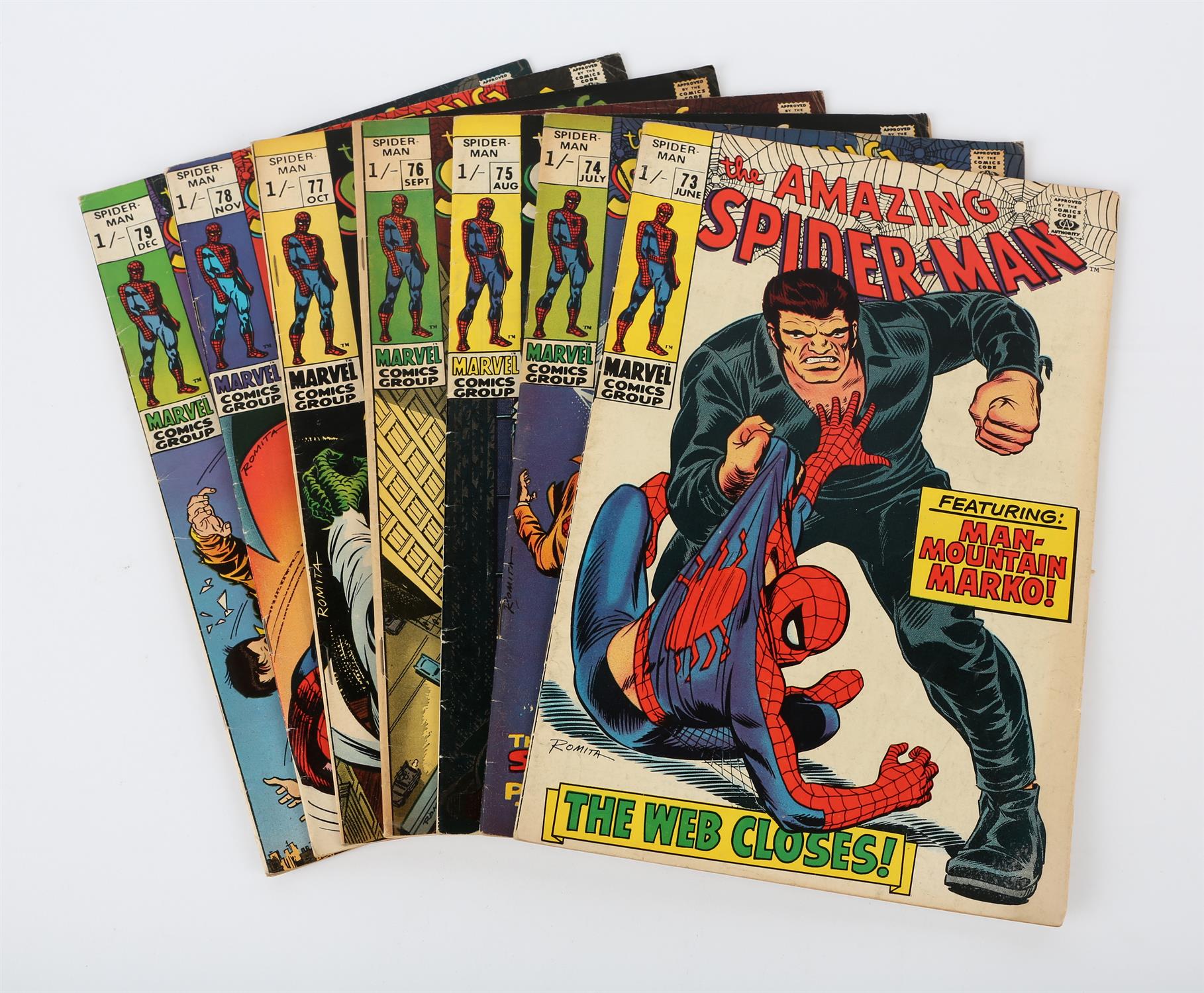 Marvel Comics: A group of 7 The Amazing Spider-Man comics featuring notable issues and 1st