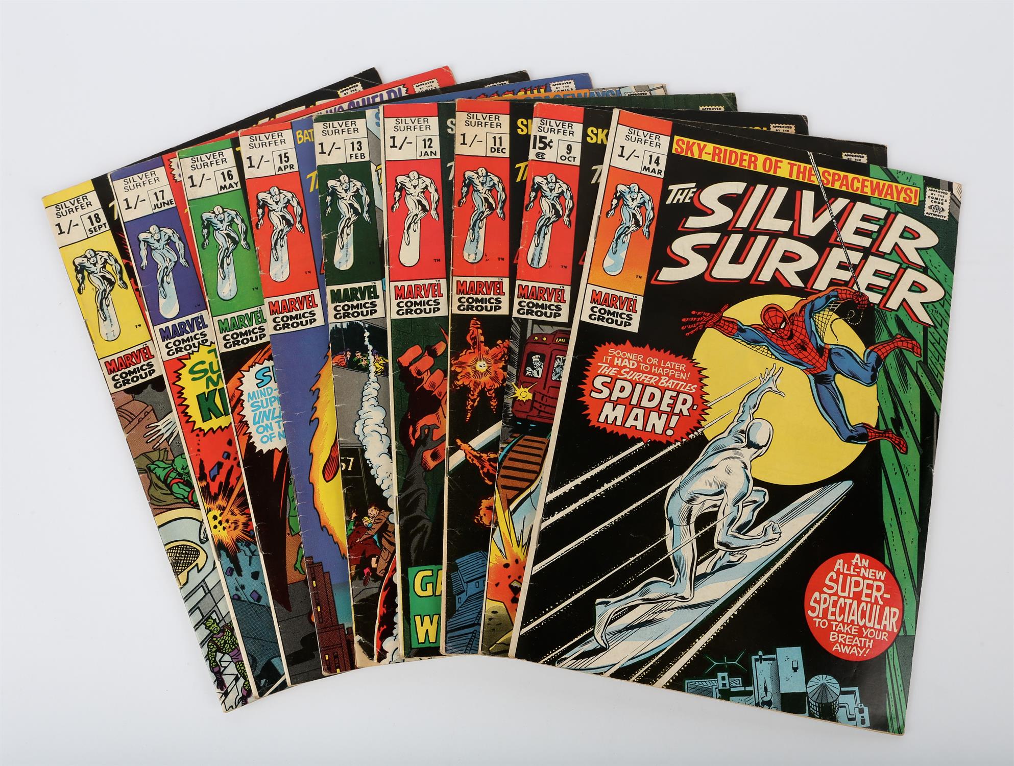 Marvel Comics: The Silver Surfer. A group of 9 issues featuring key 1st appearances and notable