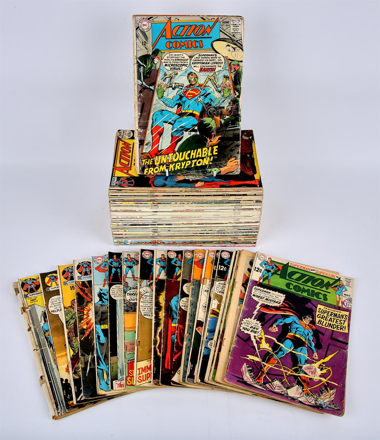 Action Comics featuring Superman: a group of 86 comics (DC comics, 1968 onwards).