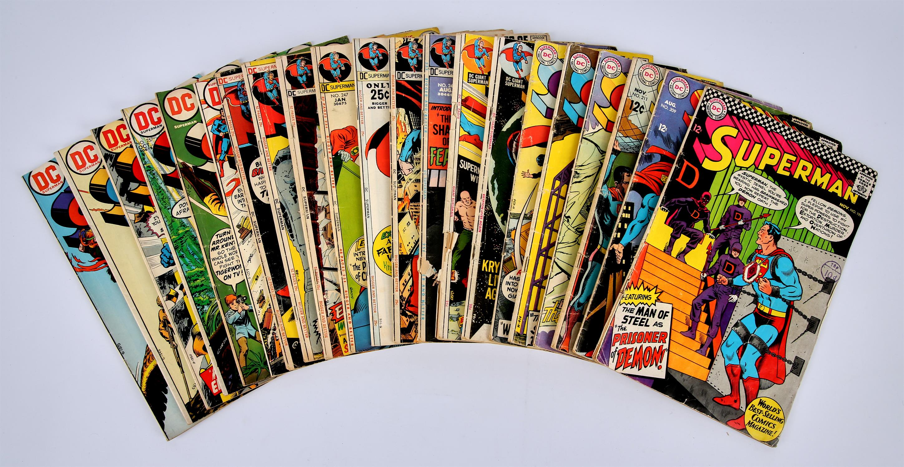 Superman: a large group of 110 comics including Silver-Age issues (DC comics, 1966 onwards).