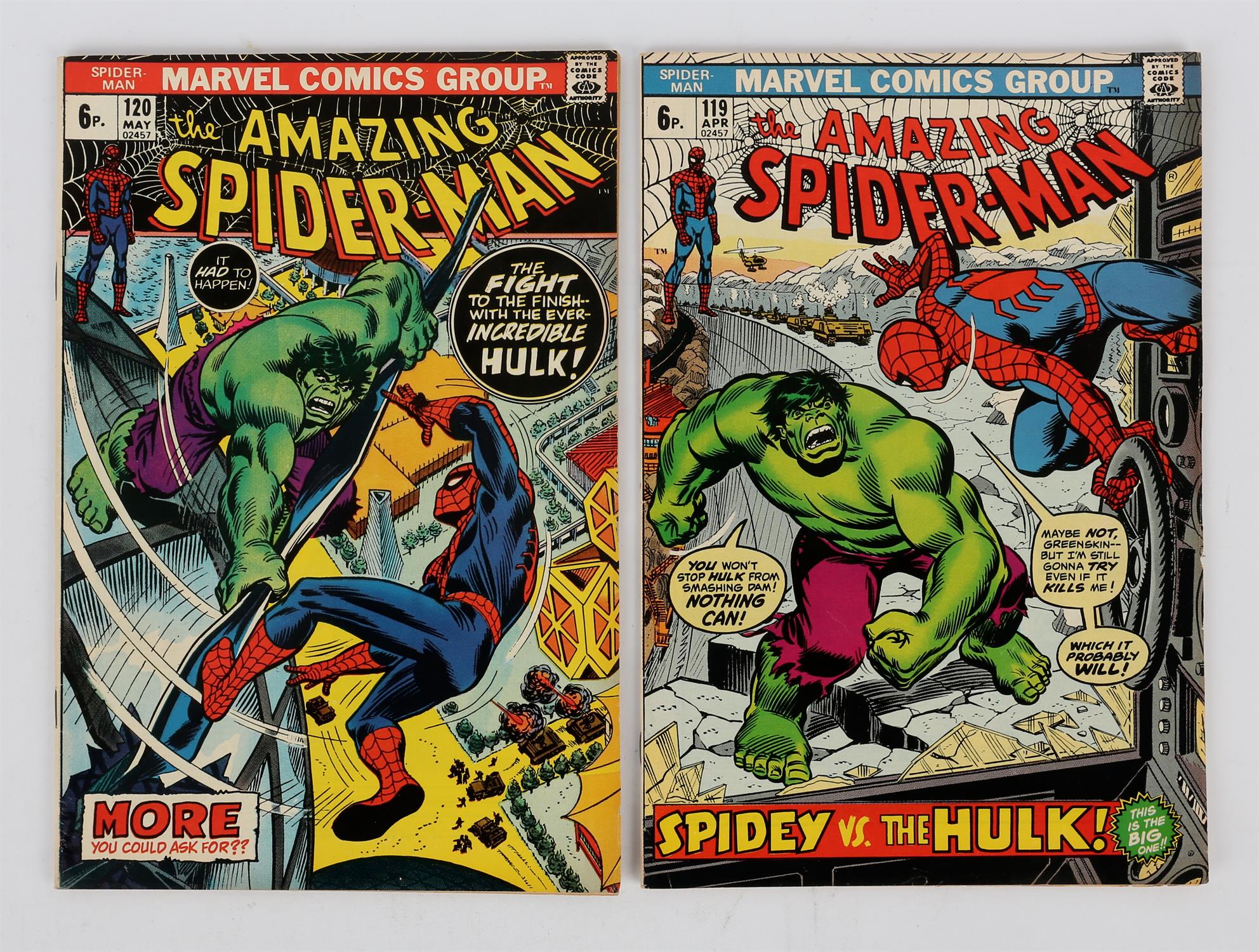 Marvel Comics: A pair of The Amazing Spider-Man comics, Nos. 119 and 120 featuring classic