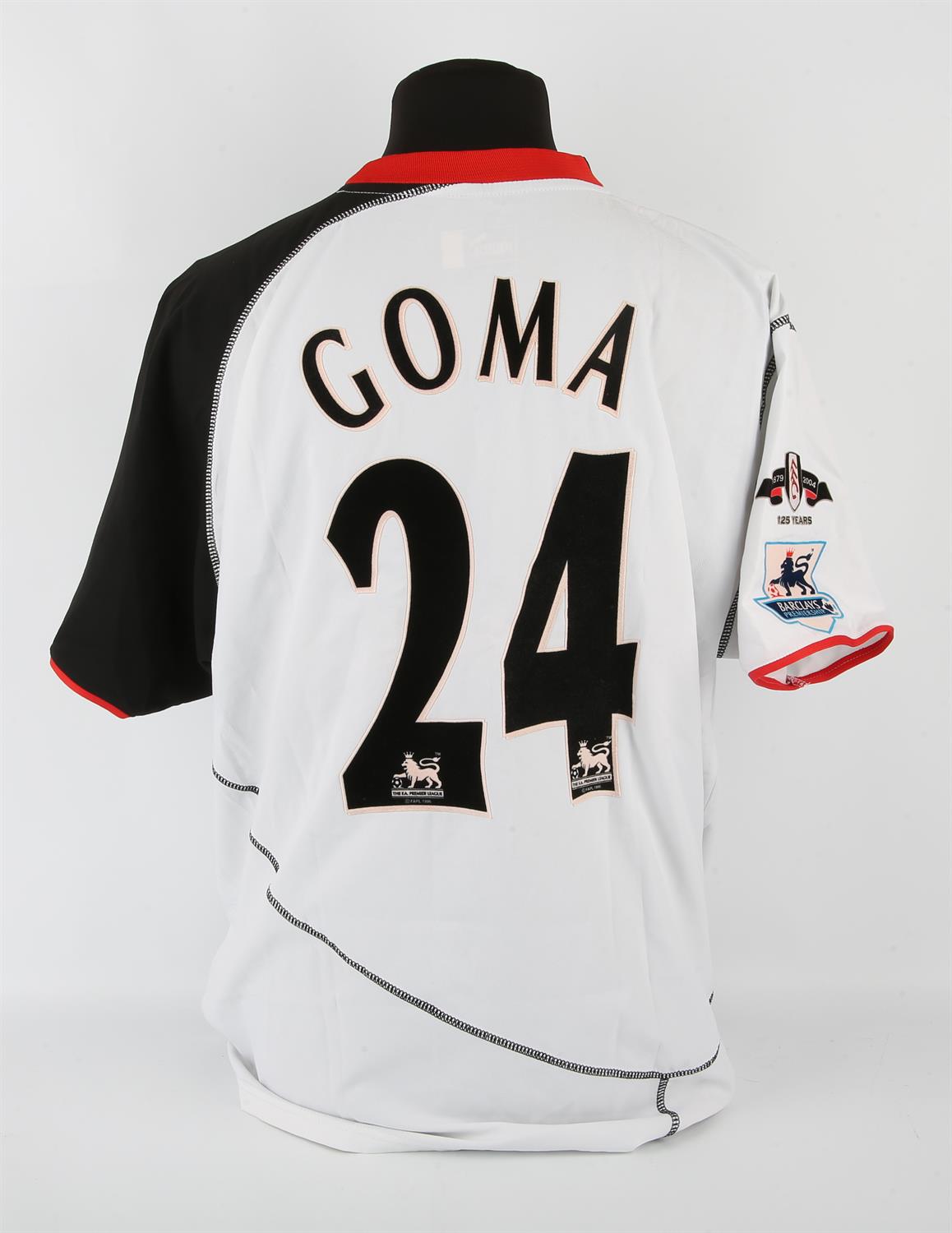 Fulham FC Football club, Goma (No.24) 125th Anniversary shirt (special sleeve patch) from 2004-2005,