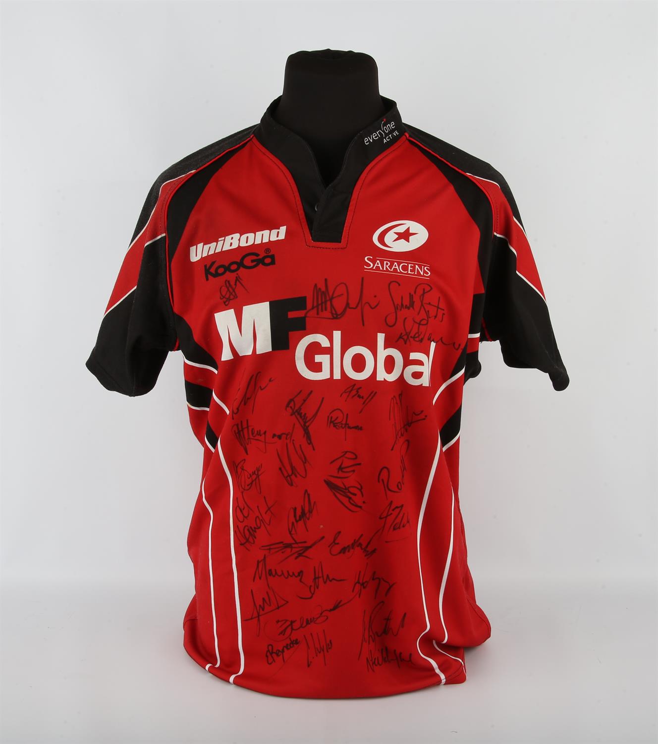 Saracens rugby away shirt. 2008 - 2009. Plessis (3) Signed by 28 players.