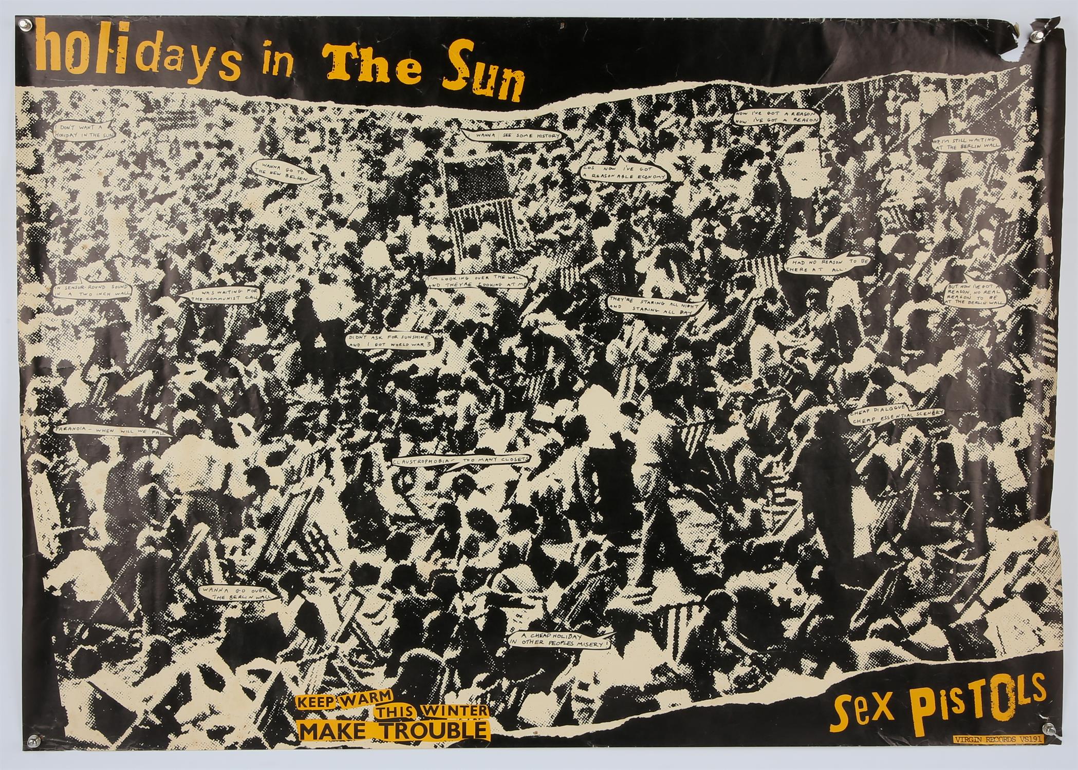 The Sex Pistols Holidays In The Sun (1977), UK, Virgin Records label VS191, 39.5 x 27.5 inches,