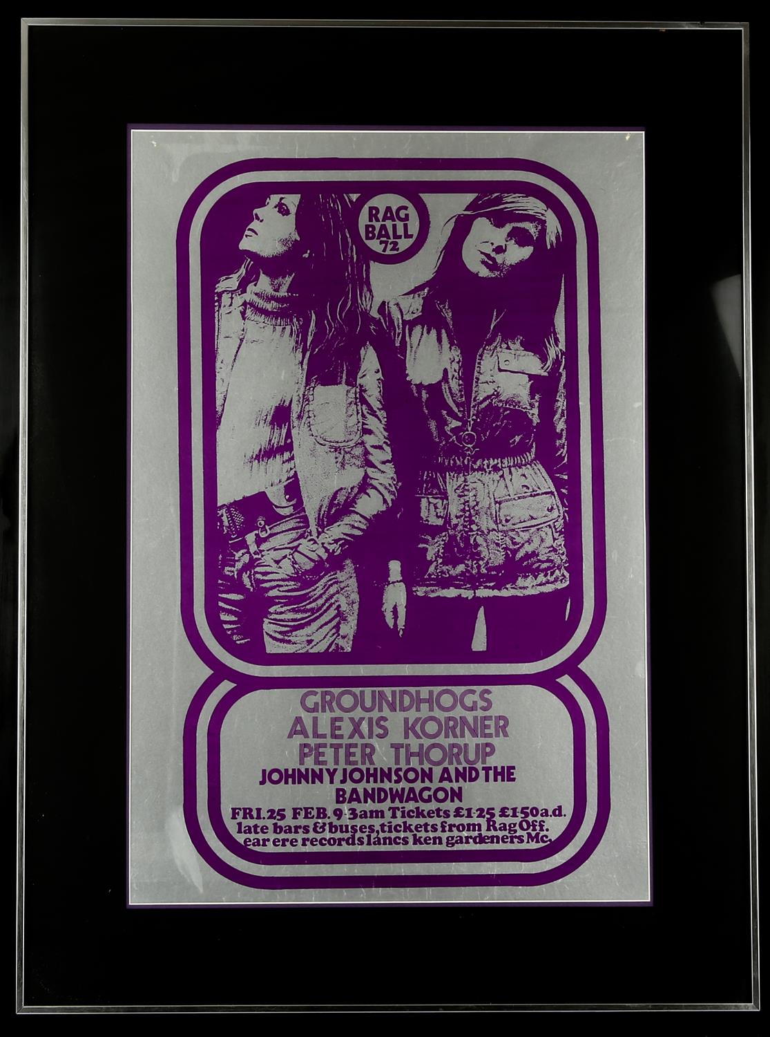 Groundhogs / Rag Ball 72' Music Concert Poster. Lancaster University, 25 February 1972.