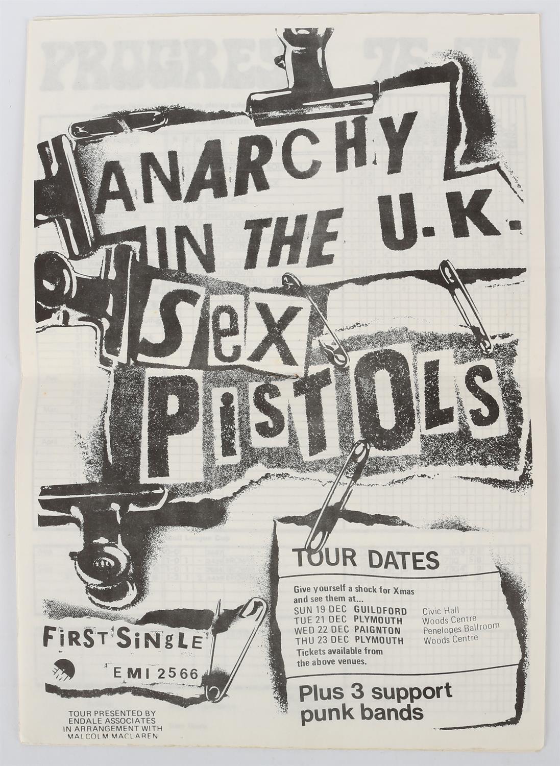 Sex Pistols - Torquay United AFC Programme 1976, with a black and white printed centre flyer,