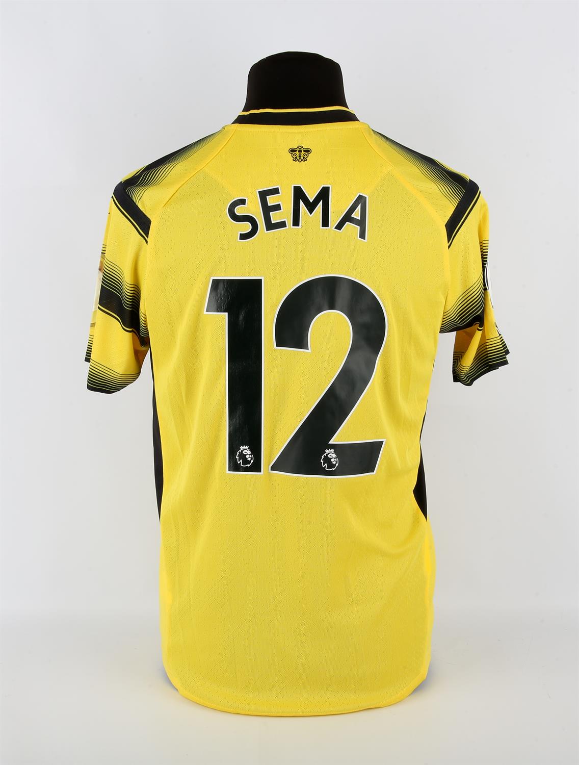 Watford Football club, Sema (No.12) Season shirt from 2021-2022, S/S. Match Worn 1 January 2022