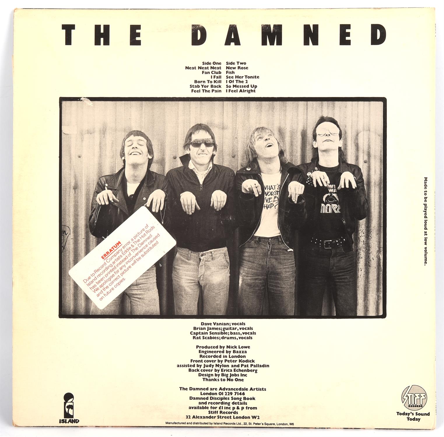 Vinyl Record The Damned - Damned Damned Damned 1977 Stiff Records. First pressing SEEZ 1 A1 / B1 - Image 2 of 2