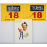 Five Signed Golfing related items - To include Four Open Championship Pin Flags Each Signed by the