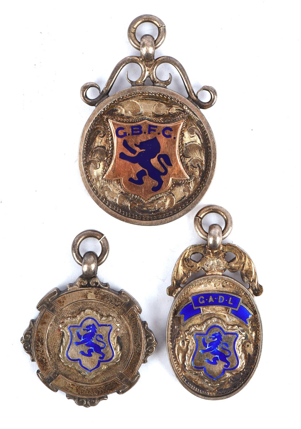 Three Silver Football Medals awarded to A.Campbell - All with Blue Lion Crest to front,