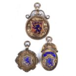 Three Silver Football Medals awarded to A.Campbell - All with Blue Lion Crest to front,