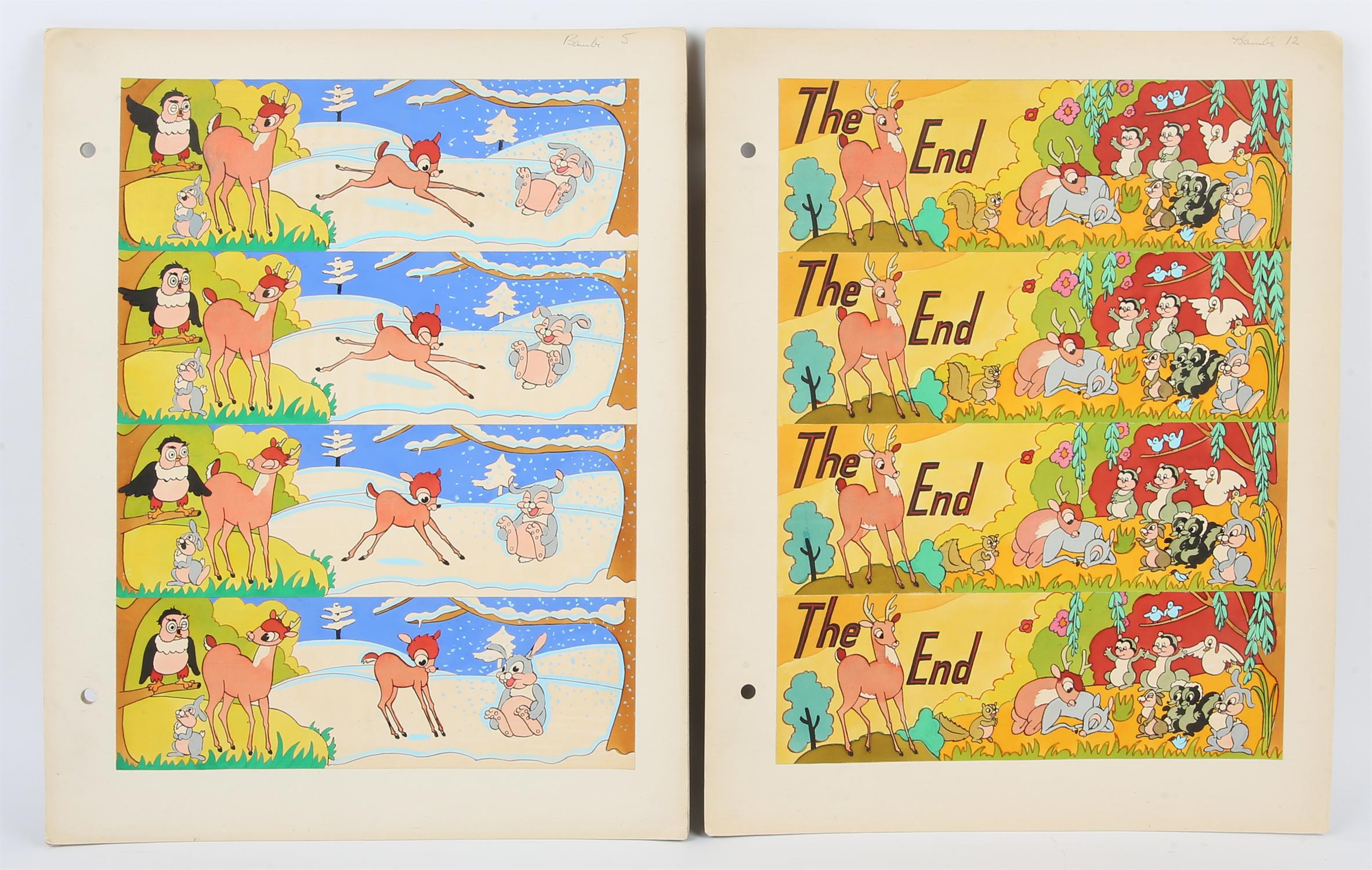 Bambi - Ten original artwork layouts for a book / comic, from the 1950's, most hand painted, - Image 3 of 3