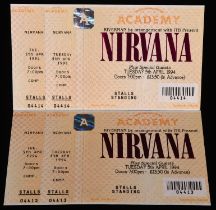 Nirvana - Two unused concert tickets for the cancelled UK Tour Date, Tuesday 5th April 1994 at